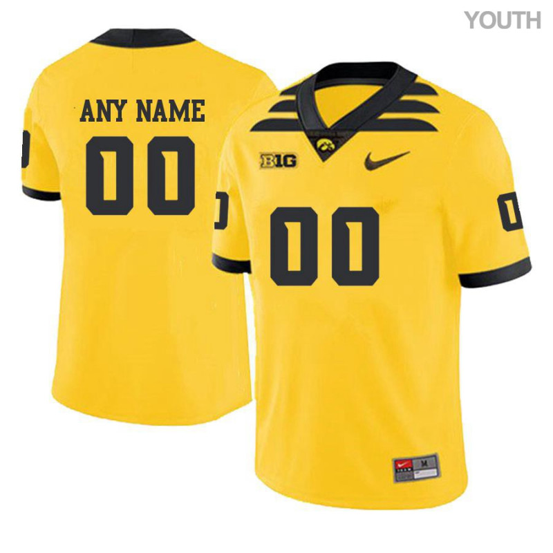 Youth Iowa Hawkeyes NCAA #00 Custom Yellow Authentic Nike Stitched College Football Jersey VO34E51ER